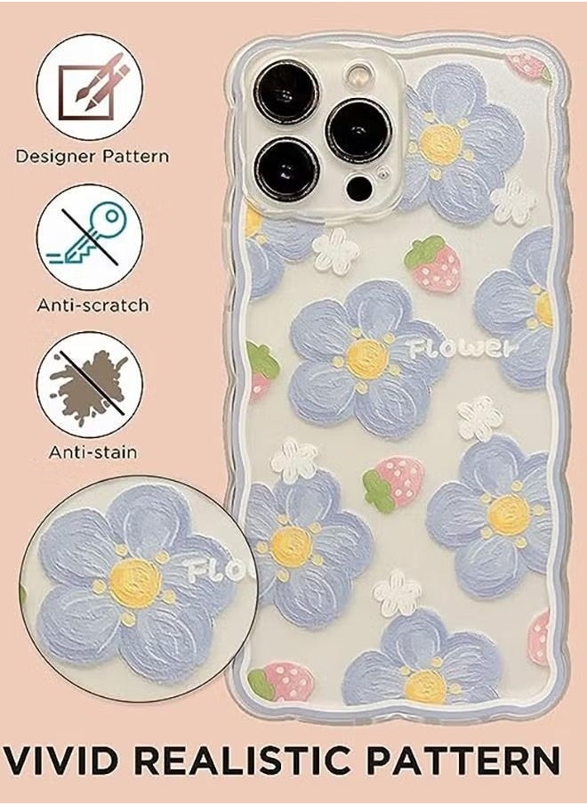 Generic Aesthetic Lovely iPhone 15 Pro Max Case for Women, Lovely Floral Pattern Wave Comfortable Grip Design for Girls, Slim Yet Protective Shockproof TPU Clear Case for iPhone 15 Pro Max - Strawberry  - Image 3