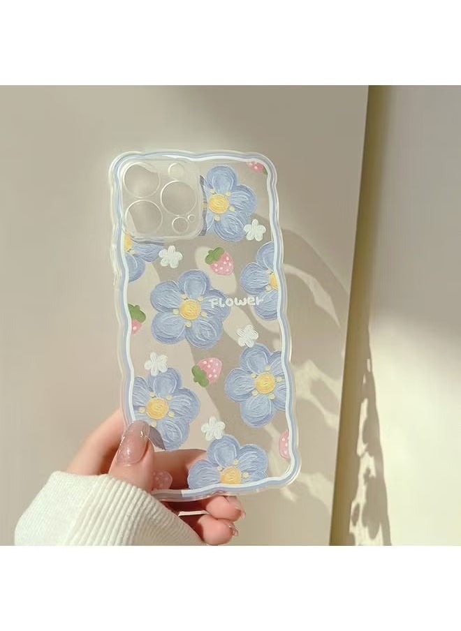 Generic Aesthetic Lovely iPhone 15 Pro Max Case for Women, Lovely Floral Pattern Wave Comfortable Grip Design for Girls, Slim Yet Protective Shockproof TPU Clear Case for iPhone 15 Pro Max - Strawberry  - Image 4