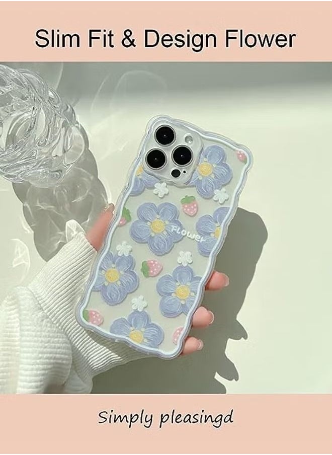 Generic Aesthetic Lovely iPhone 15 Pro Max Case for Women, Lovely Floral Pattern Wave Comfortable Grip Design for Girls, Slim Yet Protective Shockproof TPU Clear Case for iPhone 15 Pro Max - Strawberry  - Image 2