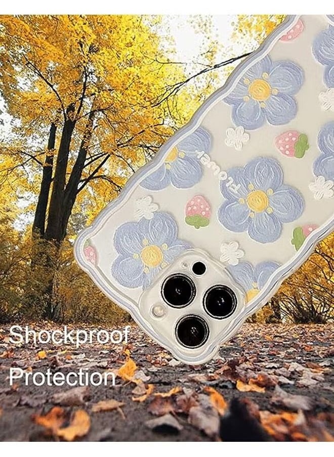 Generic Aesthetic Lovely iPhone 15 Pro Max Case for Women, Lovely Floral Pattern Wave Comfortable Grip Design for Girls, Slim Yet Protective Shockproof TPU Clear Case for iPhone 15 Pro Max - Strawberry  - Image 5