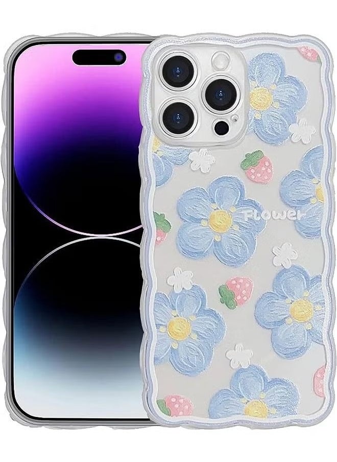 Generic Aesthetic Lovely iPhone 15 Pro Max Case for Women, Lovely Floral Pattern Wave Comfortable Grip Design for Girls, Slim Yet Protective Shockproof TPU Clear Case for iPhone 15 Pro Max - Strawberry  - Image 1