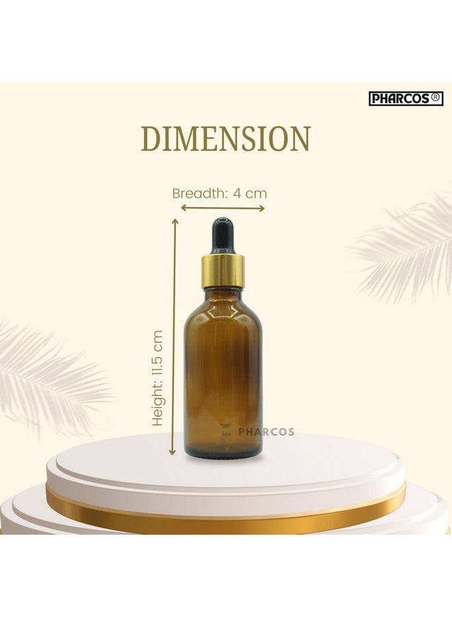 PHARCOS 50ml Amber Glass Bottle with with Gold ring, Black Silicone Teat, Dropper and Plug for Essential Oils, DIY skin care, Multipurpose Bottle for Home and Travel Purpose (Amber- 5pc- 50ml) - Image 3