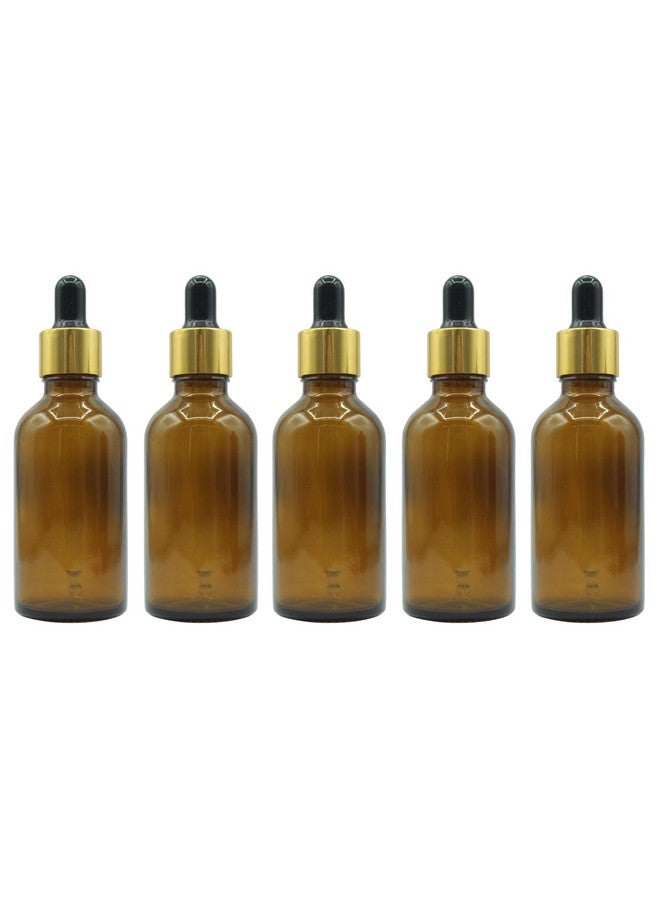 PHARCOS 50ml Amber Glass Bottle with with Gold ring, Black Silicone Teat, Dropper and Plug for Essential Oils, DIY skin care, Multipurpose Bottle for Home and Travel Purpose (Amber- 5pc- 50ml) - Image 1