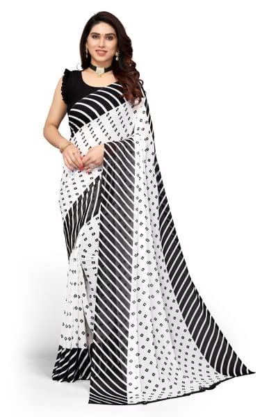 YASHIKA ساري جورجيت مطبوع للنساء من ياشيكا مع قطعة بلوزة (أسود زيلميل_N_مقاس حر) - Image 1