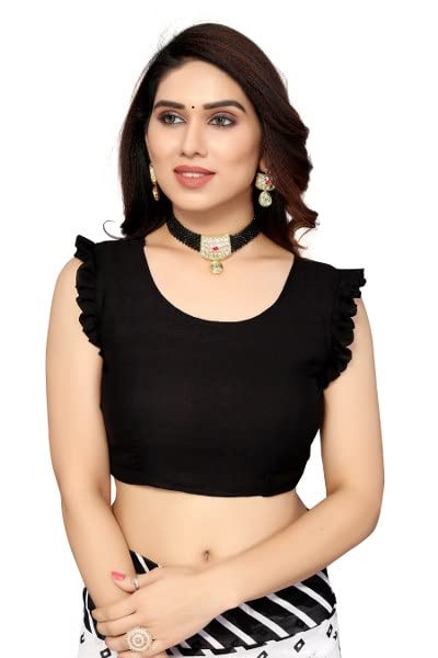 YASHIKA ساري جورجيت مطبوع للنساء من ياشيكا مع قطعة بلوزة (أسود زيلميل_N_مقاس حر) - Image 5