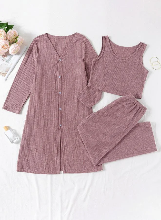 Take Two Pack of 3 - Textured Tank, Button Up Robe and Pants