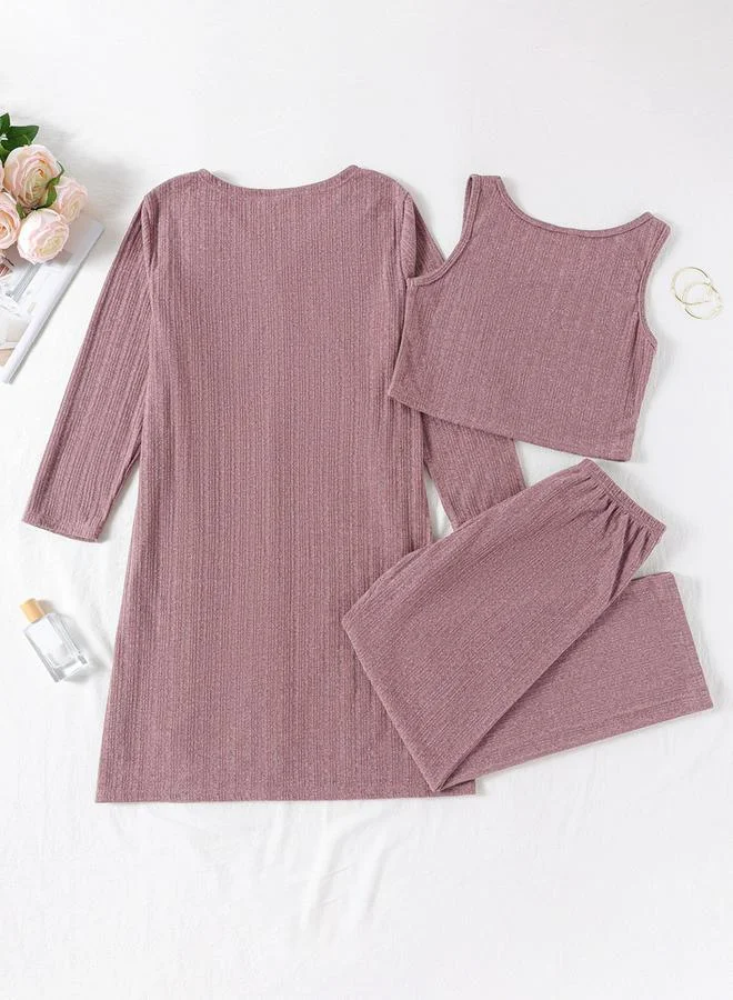 Take Two Pack of 3 - Textured Tank, Button Up Robe and Pants