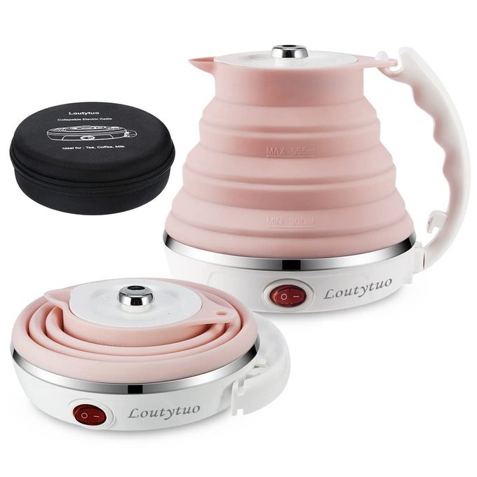 ULTRATHIN UPGRADED FOOD GRADE SILICONE TRAVEL FOLDABLE ELECTRIC KETTLE BOIL DRY PROTECTION PORTABLE WITH DUAL VOLTAGE AND SEPARABLE POWER CORD555ML 110220V US PLUG