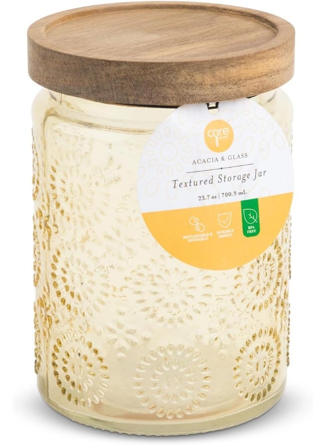 Core Kitchen جرّة تخزين بتصميم مشمس بلون العسل الأصفر من كور هوم وكيتشن مع غطاء خشبي من الأكاسيا سعة 23.7 أونصة