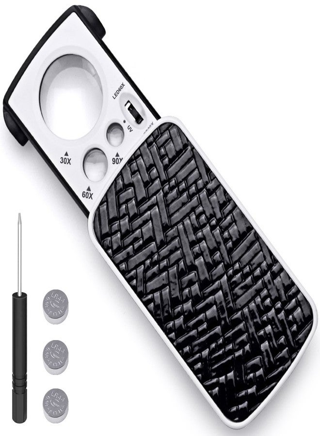 AFUNTA Jewelry Loupe Magnifier with UV LED Light, AFUNTA 30X 60X 90X Slide Out Pocket Magnifying Glass for Jewelry Diamonds Gems Coins Stamps Rocks Watches Hobbies Antiques Models Photos -Black - Image 1