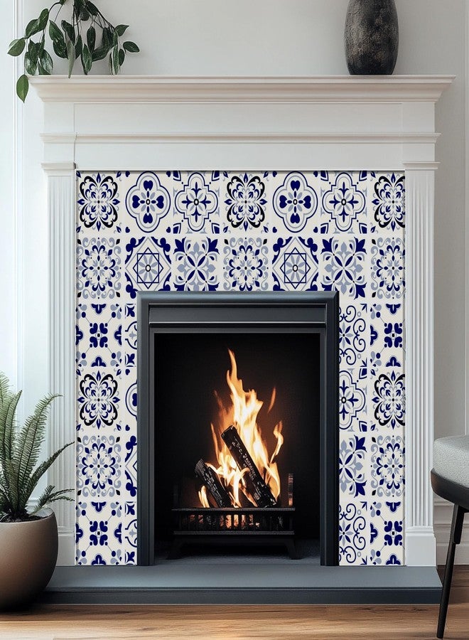 CHGCRAFT 18 Pcs 9 Style Tile Stickers Blue and White Porcelain Style Peel and Stick Wall Tile Stickers Spanish Style Waterproof Self Adhesive Stick on Tile Decals for Kitchen Bathroom, 6×6 Inch - Image 3