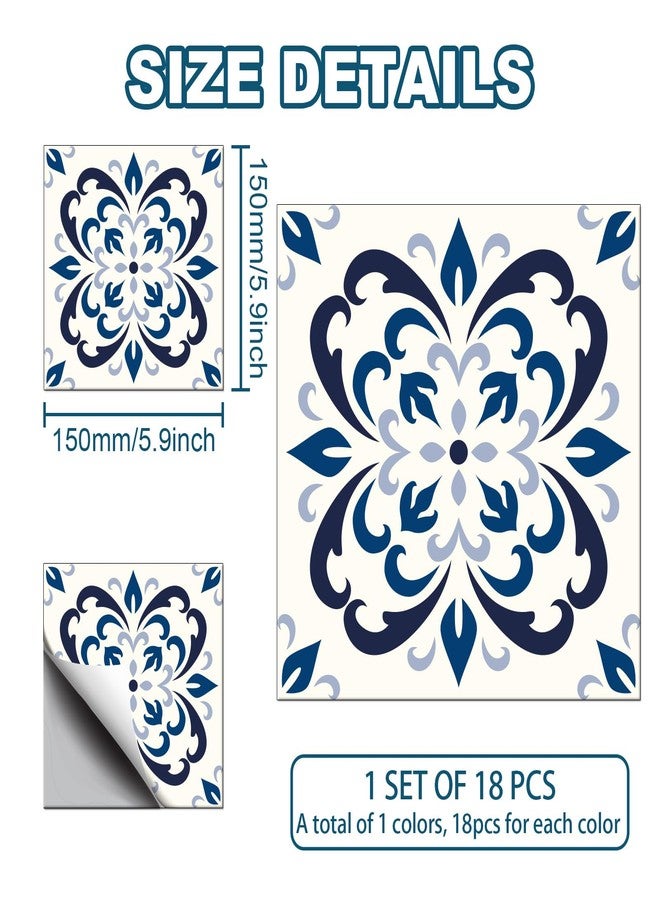 CHGCRAFT 18 Pcs 9 Style Tile Stickers Blue and White Porcelain Style Peel and Stick Wall Tile Stickers Spanish Style Waterproof Self Adhesive Stick on Tile Decals for Kitchen Bathroom, 6×6 Inch - Image 2
