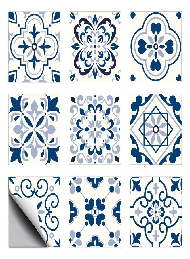 CHGCRAFT 18 Pcs 9 Style Tile Stickers Blue and White Porcelain Style Peel and Stick Wall Tile Stickers Spanish Style Waterproof Self Adhesive Stick on Tile Decals for Kitchen Bathroom, 6×6 Inch - Image 1
