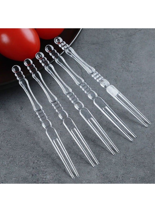 Disposable Fruit Fork Canned Portable Plastic Storage Commercial Transparent Fork Household Cake Snack Special-Color:100 Pieces In Bag - Image 5