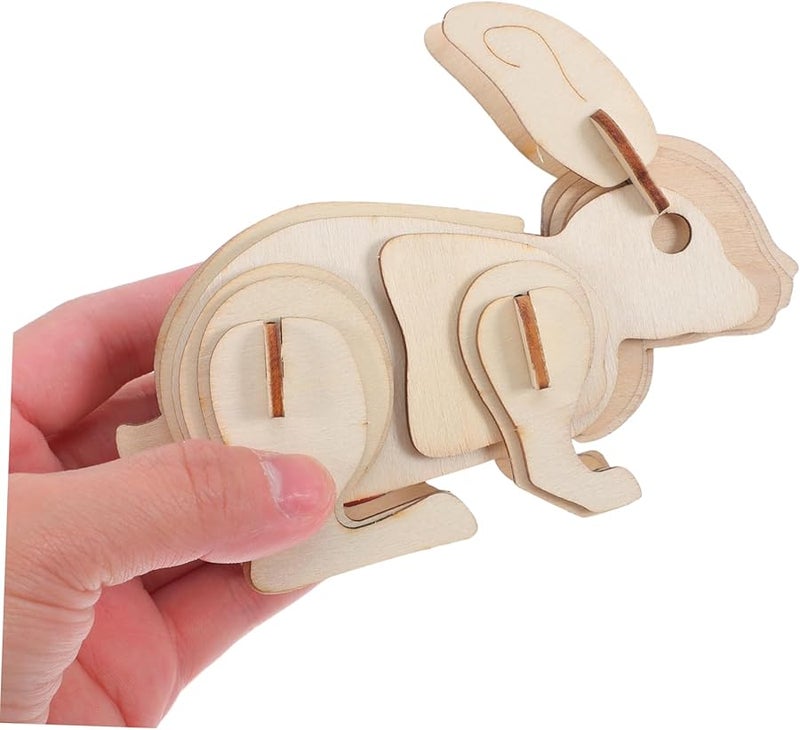 Artibetter DIY Wooden Rabbit Puzzle Kit 3PCS Craft Model Enhance Creativity Motor Skills - Image 5