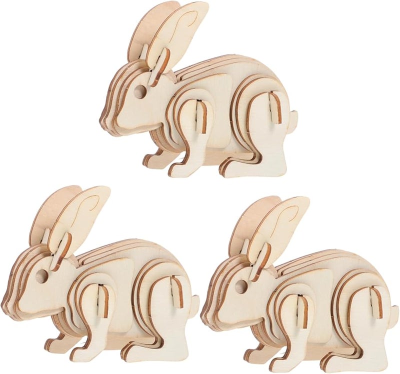 Artibetter DIY Wooden Rabbit Puzzle Kit 3PCS Craft Model Enhance Creativity Motor Skills - Image 1