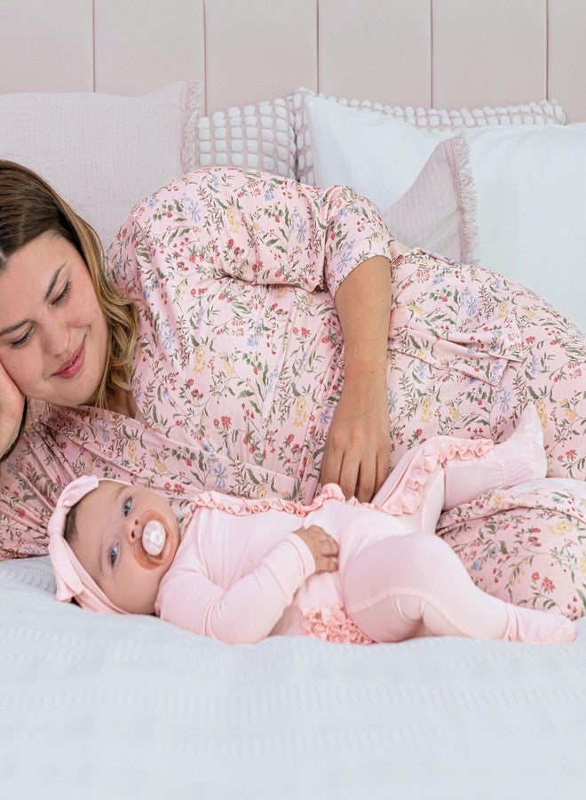 MY LITTLE ZONE ملابس أطفال بنات من ماي ليتل زون، مزينة بكشكشة، مقاس 6-9 أشهر، طقم استقبال المولود الجديد للبنات، ملابس أطفال من الفسكوز، بيجاما أطفال مكشكشة مع عصابة رأس، طقم مستشفى للبنات (بيجاما وردية مقاس 6-9 أشهر) - Image 5