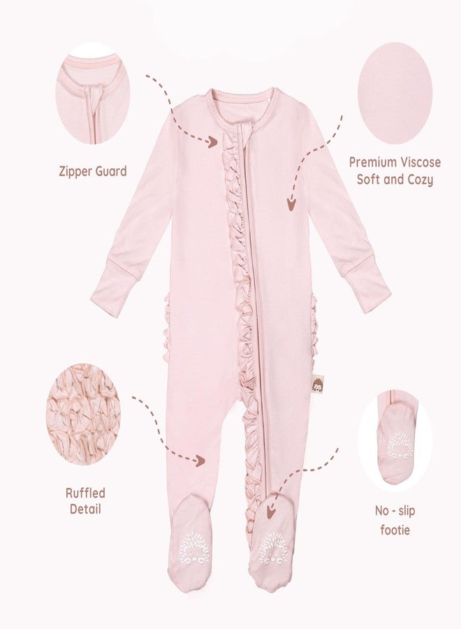 MY LITTLE ZONE ملابس أطفال بنات من ماي ليتل زون، مزينة بكشكشة، مقاس 6-9 أشهر، طقم استقبال المولود الجديد للبنات، ملابس أطفال من الفسكوز، بيجاما أطفال مكشكشة مع عصابة رأس، طقم مستشفى للبنات (بيجاما وردية مقاس 6-9 أشهر) - Image 2