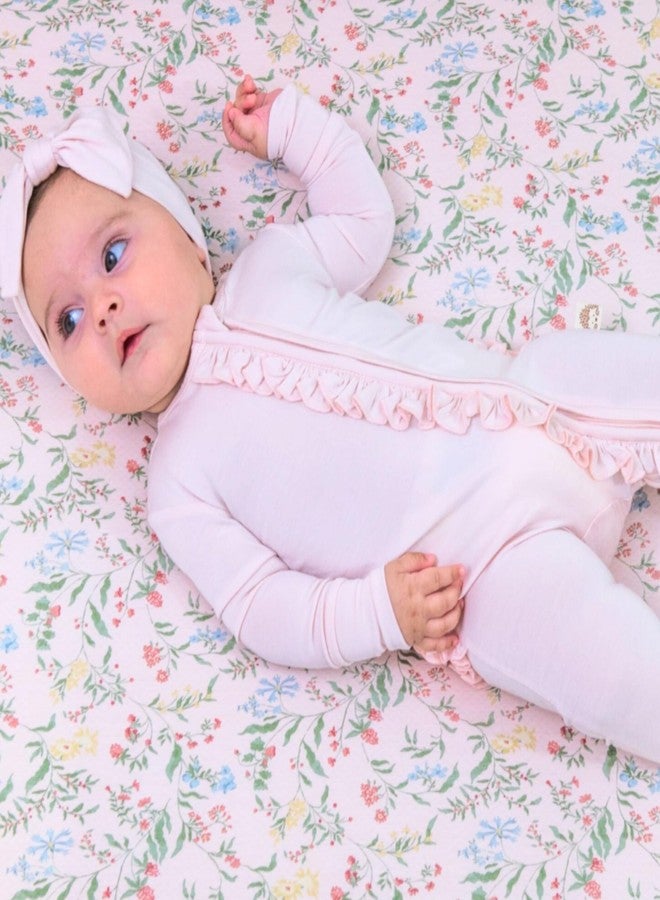 MY LITTLE ZONE ملابس أطفال بنات من ماي ليتل زون، مزينة بكشكشة، مقاس 6-9 أشهر، طقم استقبال المولود الجديد للبنات، ملابس أطفال من الفسكوز، بيجاما أطفال مكشكشة مع عصابة رأس، طقم مستشفى للبنات (بيجاما وردية مقاس 6-9 أشهر) - Image 4