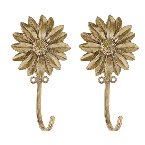 SOFFEE DESIGN 2pcs Golden Single Hooks 3D Flower Retro Style for Room Wall Mounted Decoration, Coat Hat Scarf Hanging Entry Heavy Duty Hooks, Home Decor - Image 1