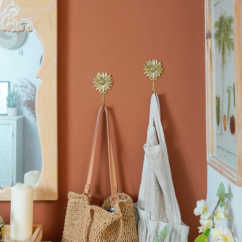 SOFFEE DESIGN 2pcs Golden Single Hooks 3D Flower Retro Style for Room Wall Mounted Decoration, Coat Hat Scarf Hanging Entry Heavy Duty Hooks, Home Decor - Image 4