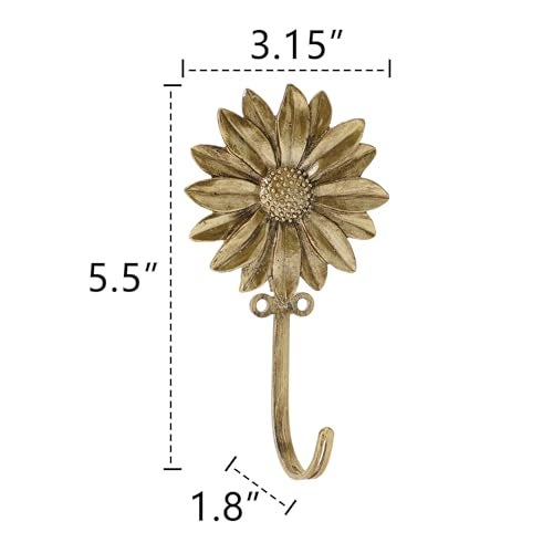 SOFFEE DESIGN 2pcs Golden Single Hooks 3D Flower Retro Style for Room Wall Mounted Decoration, Coat Hat Scarf Hanging Entry Heavy Duty Hooks, Home Decor - Image 5