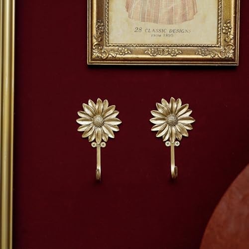 SOFFEE DESIGN 2pcs Golden Single Hooks 3D Flower Retro Style for Room Wall Mounted Decoration, Coat Hat Scarf Hanging Entry Heavy Duty Hooks, Home Decor - Image 2