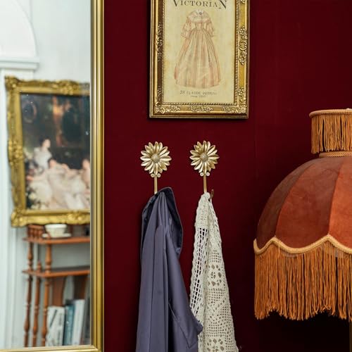 SOFFEE DESIGN 2pcs Golden Single Hooks 3D Flower Retro Style for Room Wall Mounted Decoration, Coat Hat Scarf Hanging Entry Heavy Duty Hooks, Home Decor - Image 3