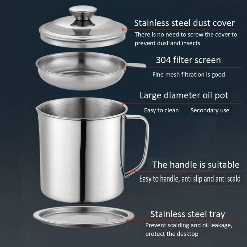 kunya ® Oil Filter Pot | Bacon Grease Container with Strainer,Used Cooking Oil Container Kitchen Frying Oil Container Tank Pot Strainer Filter (1.4L) - Image 3