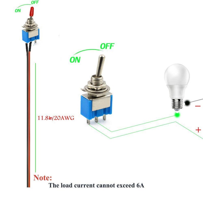 donjon VONVOFF Toggle Switch, ON/Off SPST with Pre-soldered Wires, 10pcs Mini Toggle Switches for Various Applications - Image 2