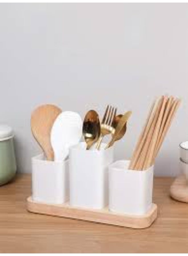 3-Piece Cutlery Drainer Set – For Organizing and Drying Cutlery with a Wooden Base - Image 1