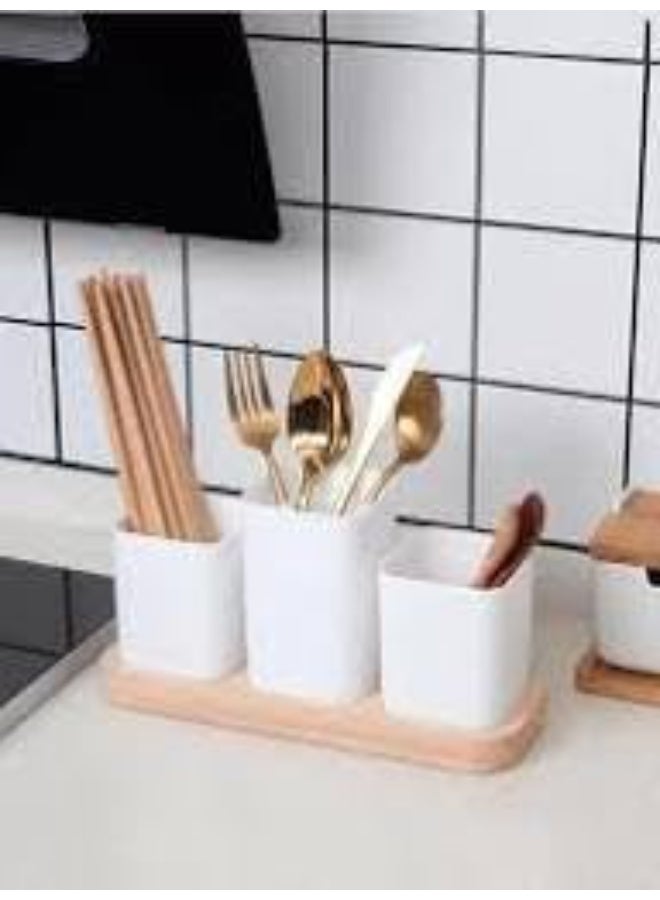 3-Piece Cutlery Drainer Set – For Organizing and Drying Cutlery with a Wooden Base - Image 2
