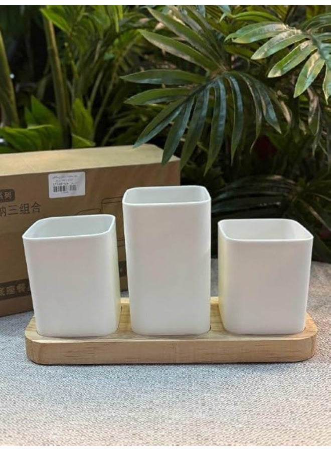 3-Piece Cutlery Drainer Set – For Organizing and Drying Cutlery with a Wooden Base - Image 3