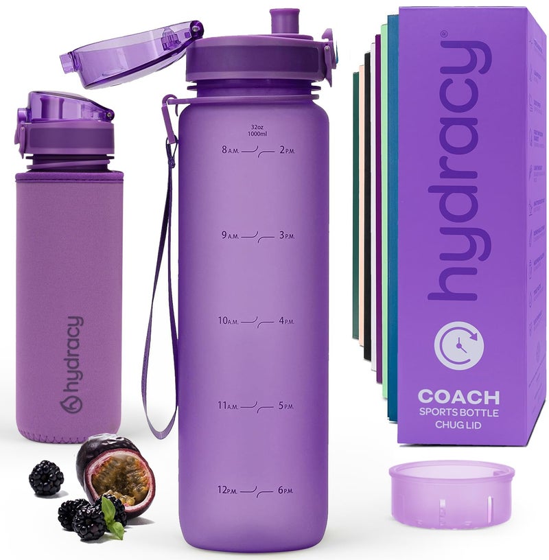Hydracy Water Bottle with Time Marker - Large 32 oz BPA Free Tritan Plastic Bottle with No Sweat Sleeve, Leakproof, Ideal for Gym, Sports & Outdoors - Image 1