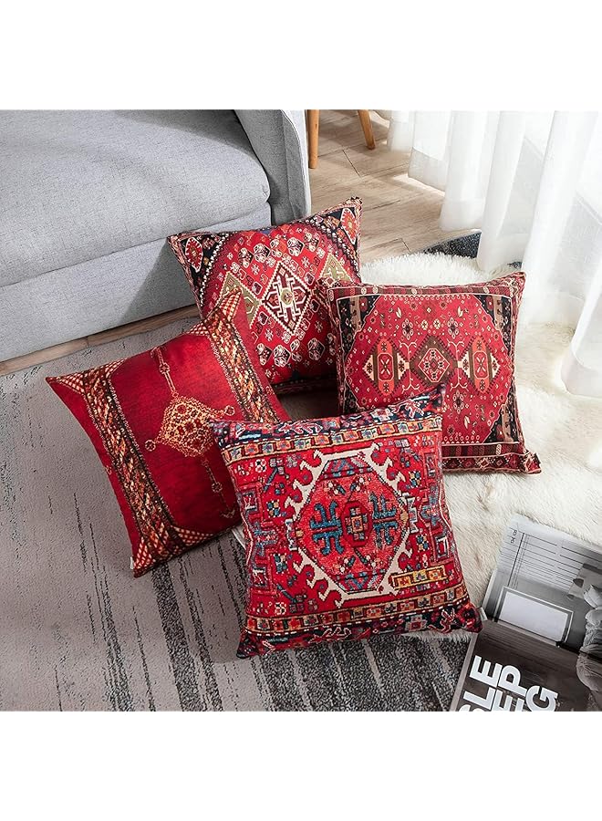 erorex 4 Pack Throw Pillow Covers Geometric Persian Home Decor Set Of 4 Oriental Pillow Cases Decorative 18 X 18 Inches Cushion Couch Sofa Pillowcases Colorful Red Tribal 18X18 Inch Colorful Red - Image 2