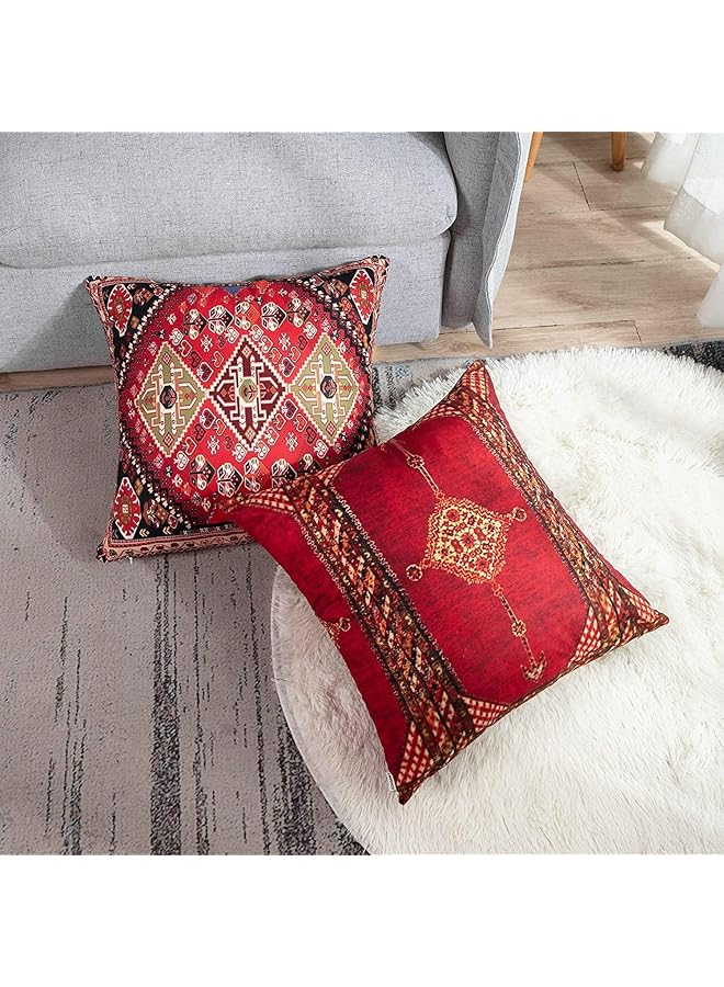 erorex 4 Pack Throw Pillow Covers Geometric Persian Home Decor Set Of 4 Oriental Pillow Cases Decorative 18 X 18 Inches Cushion Couch Sofa Pillowcases Colorful Red Tribal 18X18 Inch Colorful Red - Image 4