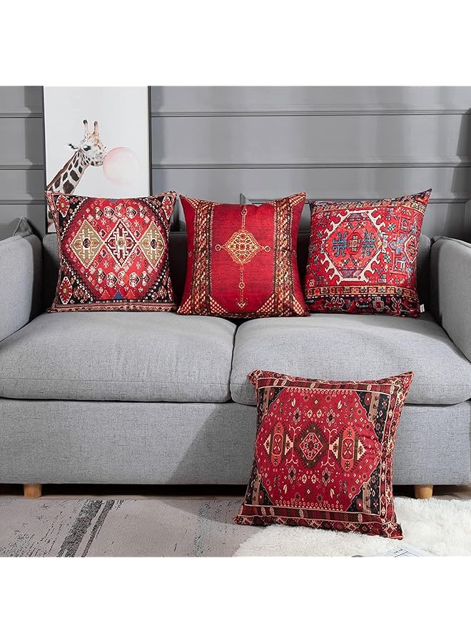 erorex 4 Pack Throw Pillow Covers Geometric Persian Home Decor Set Of 4 Oriental Pillow Cases Decorative 18 X 18 Inches Cushion Couch Sofa Pillowcases Colorful Red Tribal 18X18 Inch Colorful Red - Image 3