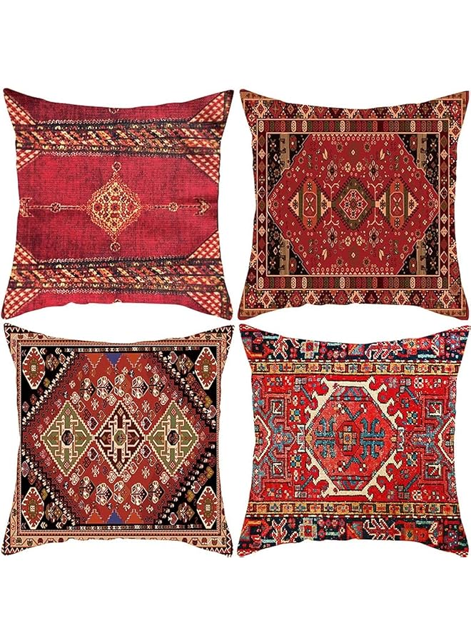 erorex 4 Pack Throw Pillow Covers Geometric Persian Home Decor Set Of 4 Oriental Pillow Cases Decorative 18 X 18 Inches Cushion Couch Sofa Pillowcases Colorful Red Tribal 18X18 Inch Colorful Red - Image 1