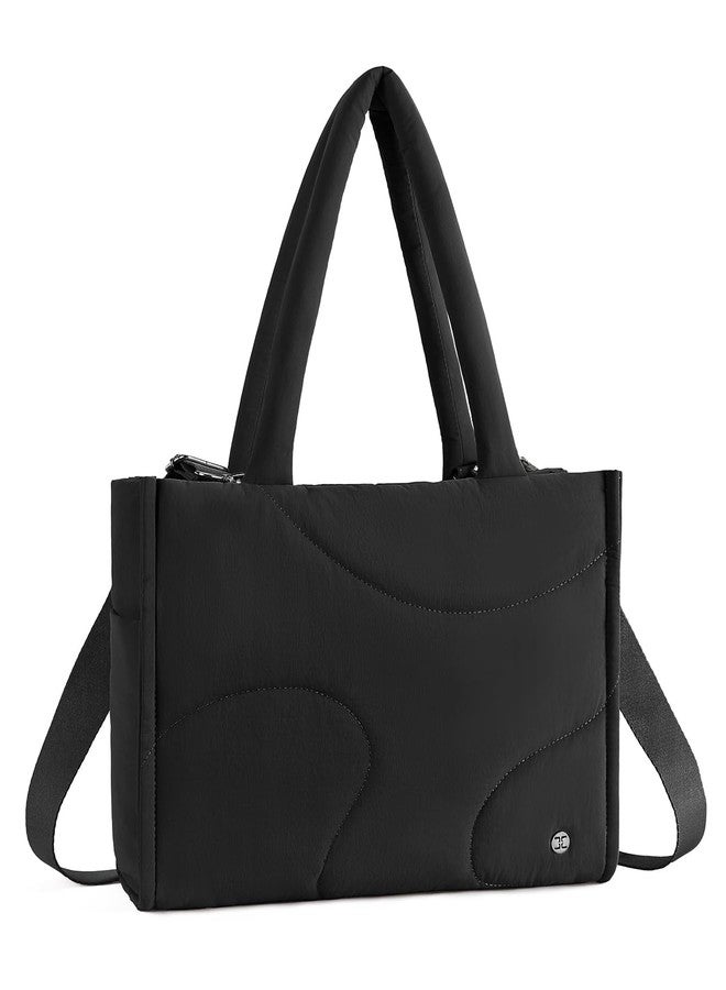 Telena Tote Bag for Women Puffer Bag Quilted Carryall Shoulder Handbag Lightweight for Travel Work Gym Black - Image 1