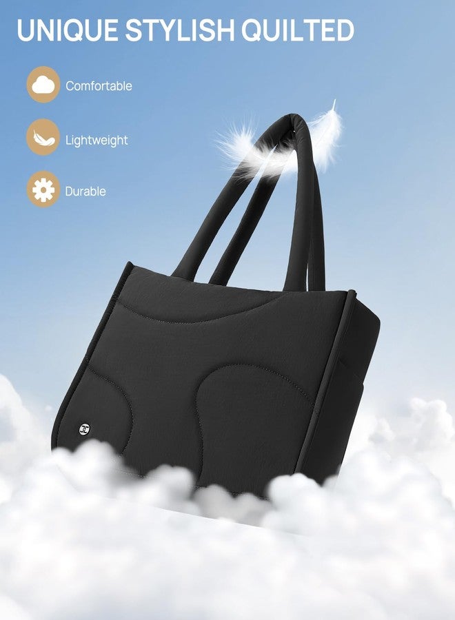 Telena Tote Bag for Women Puffer Bag Quilted Carryall Shoulder Handbag Lightweight for Travel Work Gym Black - Image 5