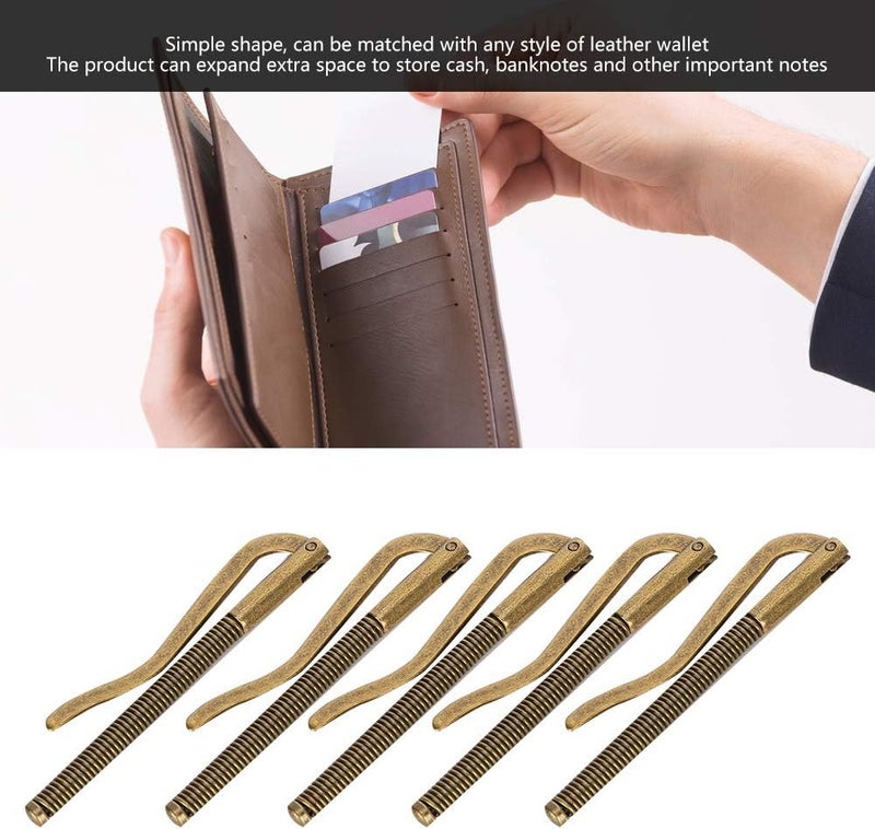 klarako Wallet Money Clip, Leather Accessories Spring Money Clip Anti-Rust Money Cash Clip Spring 75mm Money Clip, for Leather(Bronze) - Image 3