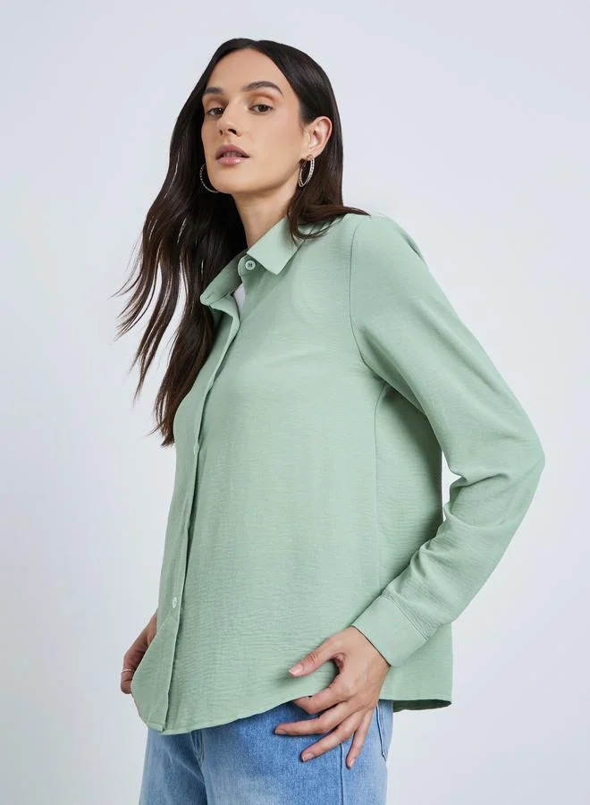 Women Green Plain Collared Shirt