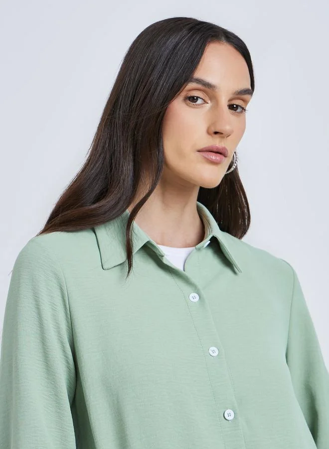 Styli Green Women Green Plain Collared Shirt for Women | Best Price UAE