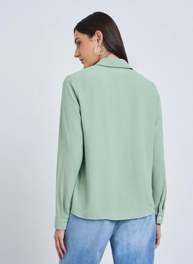 Styli Green Women Green Plain Collared Shirt for Women | Best Price UAE