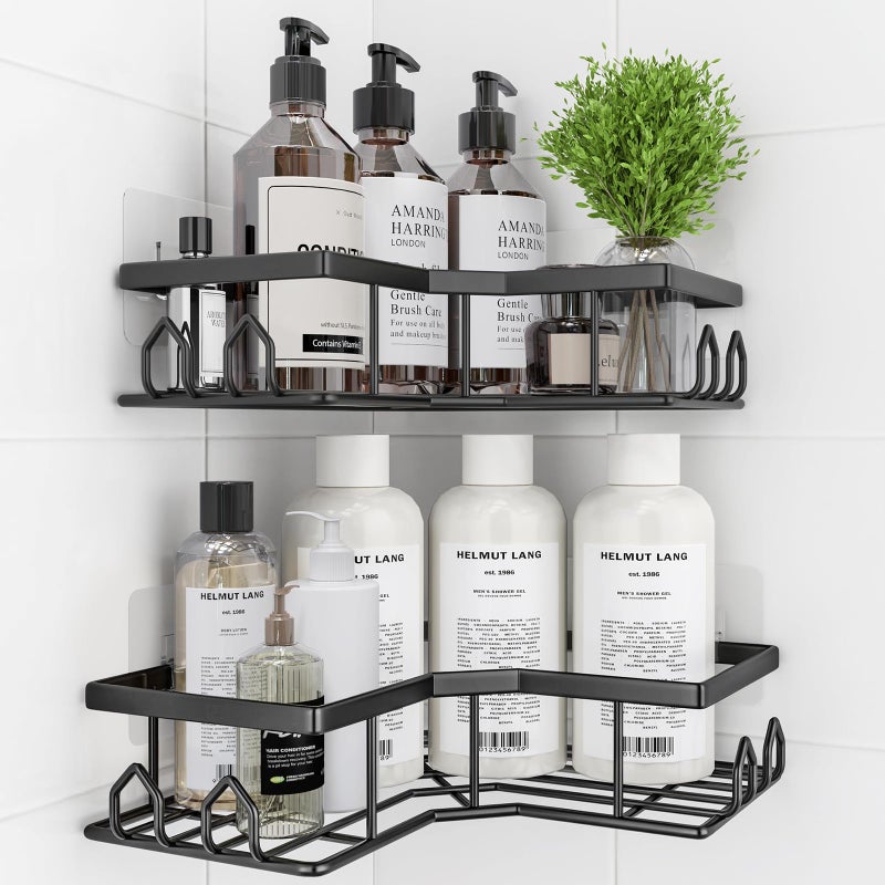 QHMCHLDZ Adhesive Shower Caddy, 6 Pack Corner Bath Organizer, Rustproof Stainless Steel Shower Shelves with Large Capacity, No Drilling Shelves for Bathroom Storage, Home, Kitchen Decor - Image 1