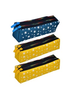 Kuber Industries Kuber Industries Pencil Pouch|Rexine Stationary Pouch|Pencil Utility Pouch|School Pencil Case for Kids|Pen-Pencil Box for Kids|2 Zipper Pencil Organizer|Star Pencil Pouch|Pack of 3|Multi, Assorted  - Image 1