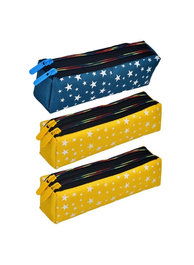 Kuber Industries Kuber Industries Pencil Pouch|Rexine Stationary Pouch|Pencil Utility Pouch|School Pencil Case for Kids|Pen-Pencil Box for Kids|2 Zipper Pencil Organizer|Star Pencil Pouch|Pack of 3|Multi, Assorted  - Image 1