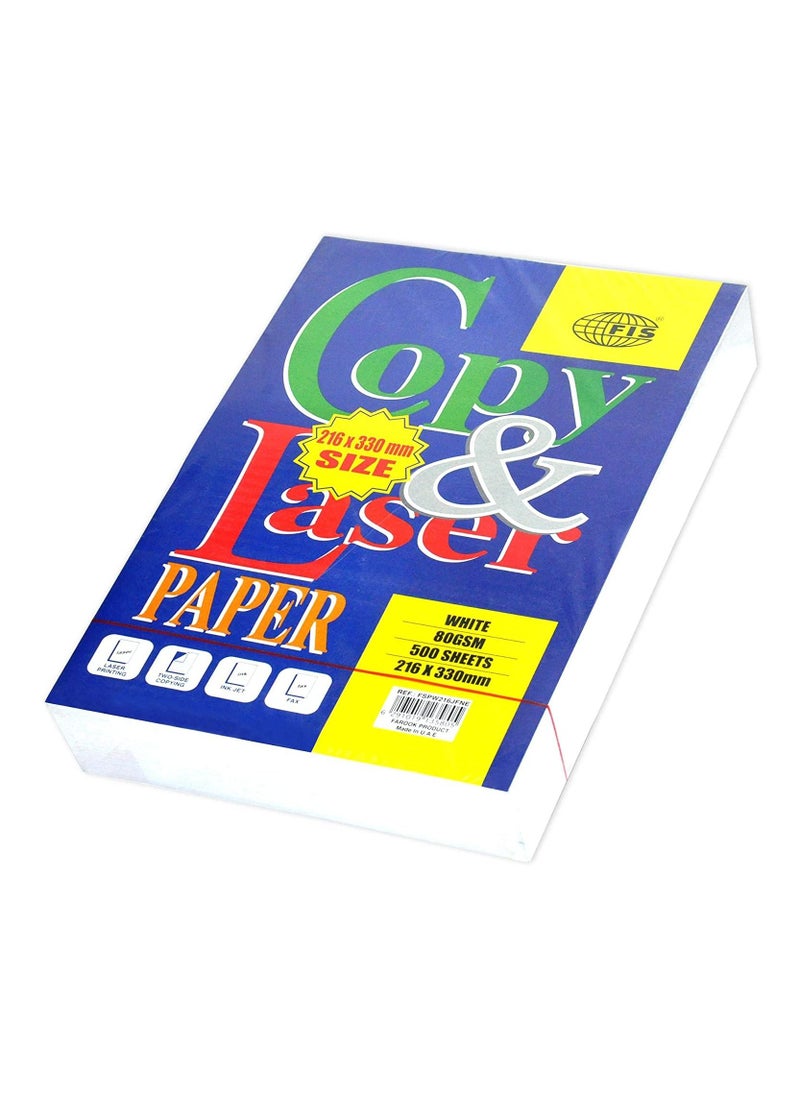 FIS FIS Copy & Laser Photocopy Paper, 500 Sheets, White, 80 gsm, 216 x 330 mm Size - FSPW216JFNE 
