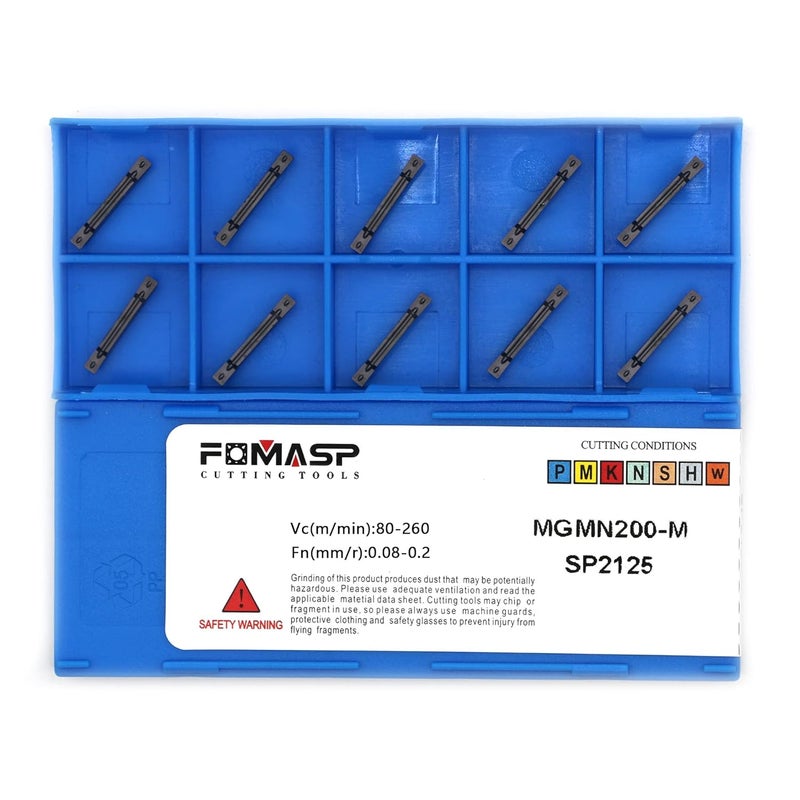 FomaSP MGMN200-M Carbide Grooving Inserts for MGEHR/L and MGIVR/L Grooving Cut-Off Tool Holder, Installed with KOLORY, PVD Coating, 10pcs - Image 1
