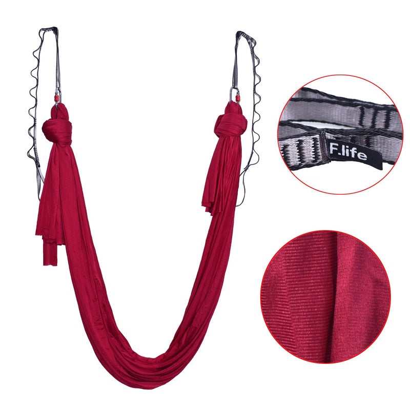Flife F.Life Aerial Yoga Hammock 5.5 yards non Stretch Aerial Silk Fabric Swing for Antigravity Yoga Inversion Include Daisy Chain,Carabiner and Pose Guide(Dark Red)) - Image 2